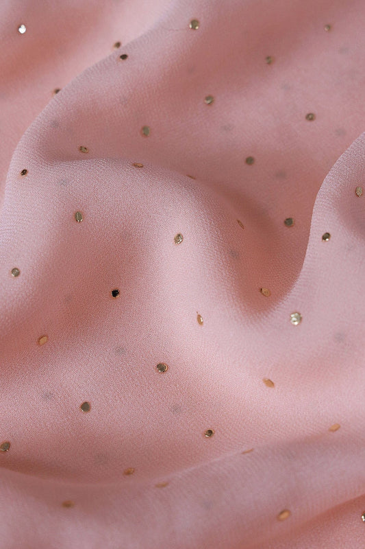 Mukaish Work On Light Peach Viscose Georgette Fabric