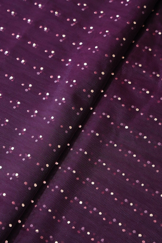 Mukaish Work On Wine Soft Net Fabric