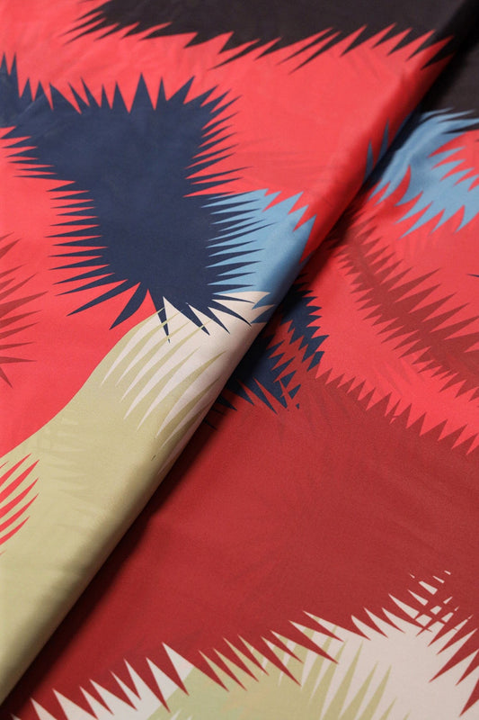 Multi Color Abstract Digital Print On Maroon Crepe Fabric