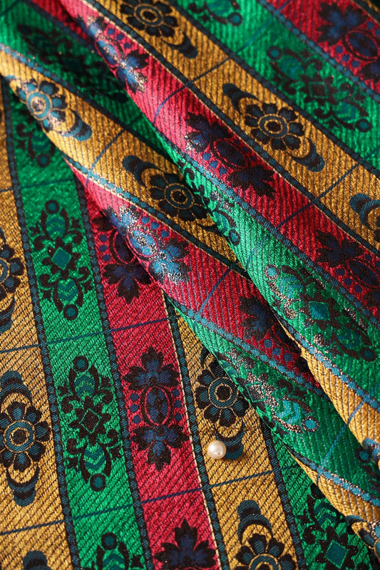 Multi Color Floral Banarasi Zari Jacquard Fabric