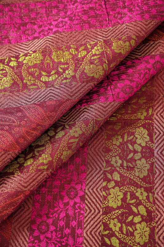 Multi Color Floral Banarasi Zari Jacquard Fabric