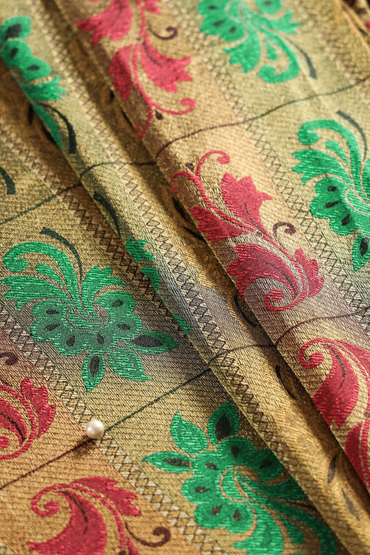 Multi Color Floral Banarasi Zari Jacquard Fabric