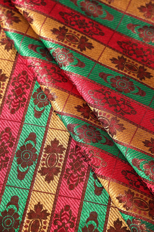 Multi Color Floral Banarasi Zari Jacquard Fabric