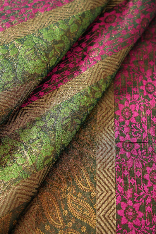 Multi Color Floral Banarasi Zari Jacquard Fabric