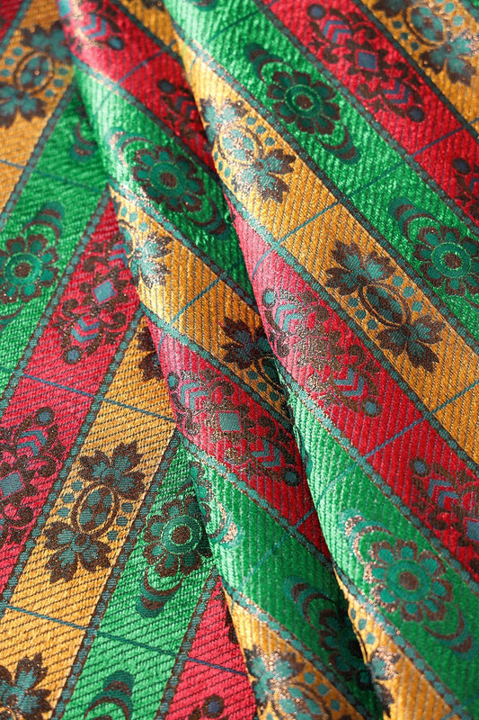 Multi Color Floral Banarasi Zari Jacquard Fabric