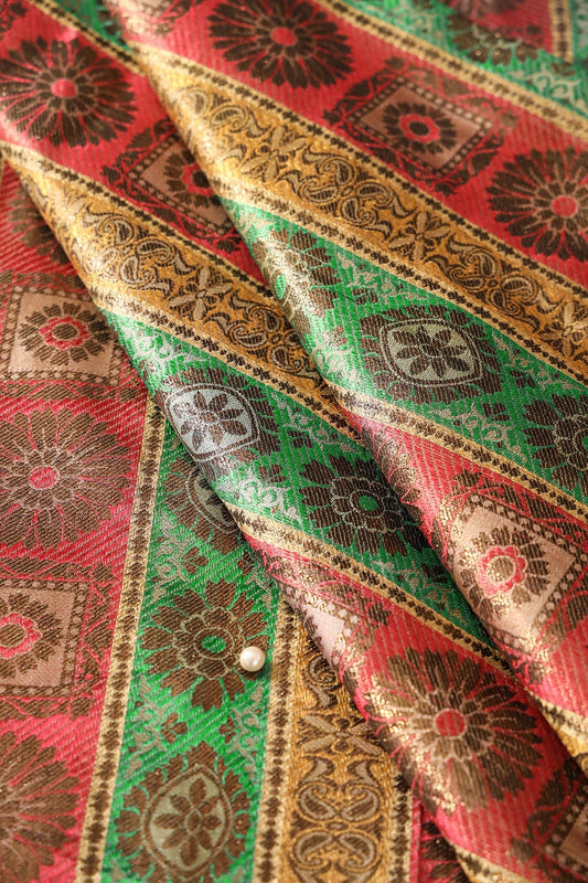 Multi Color Traditional Banarasi Zari Jacquard Fabric