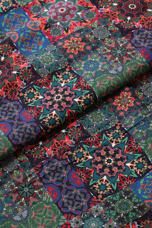 Multi Color Traditional Pattern Digital Print On Heavy Multi Polyester Fabric