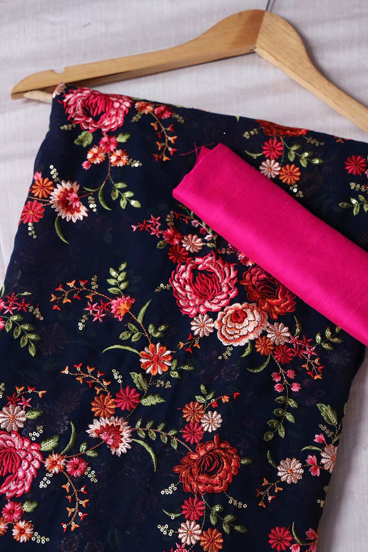 Navy Blue And Rani Saree set (2 Piece)