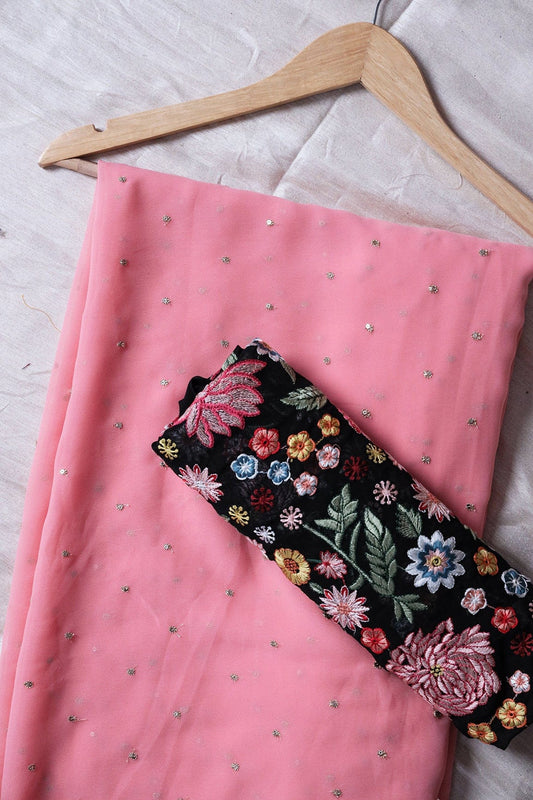 Pink And Black Saree set (2 Piece)