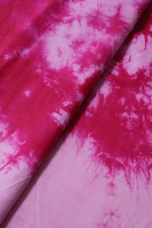 Pink And Off White Tie & Dye Shibori Print On Pure Cotton Fabric