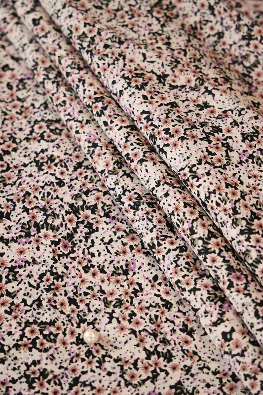 AIzaSyBcstauz-XMPRhEY21AUzeo032pxrXB5Ug - Big Width "56" Black And Brown Small Floral Digital Print On Crepe Satin Fabric