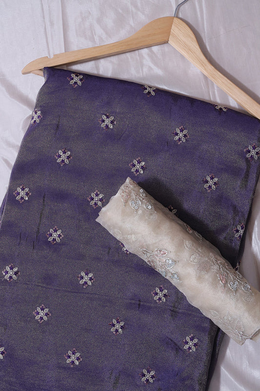 Purple And Beige Saree set (2 Piece)