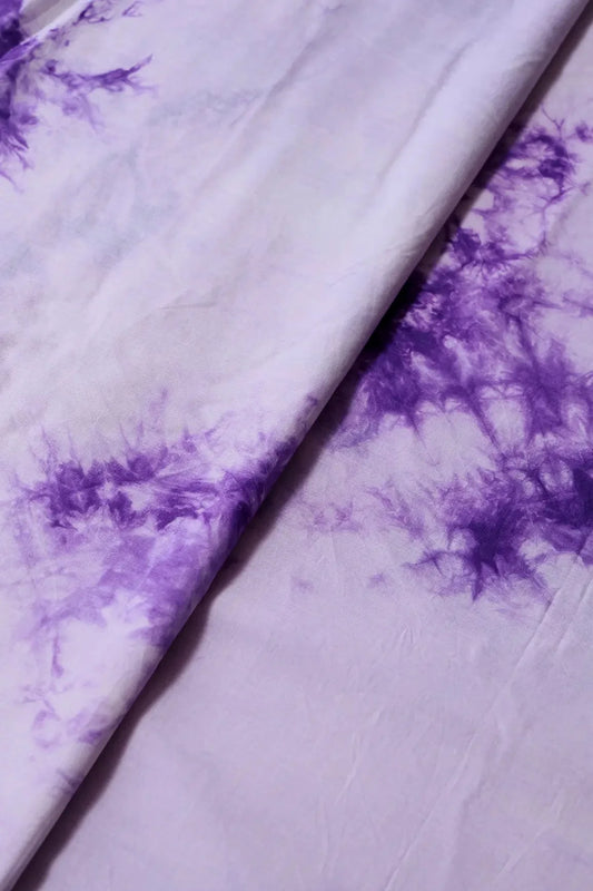 Purple And Off White Tie & Dye Shibori Print On Pure Cotton Fabric