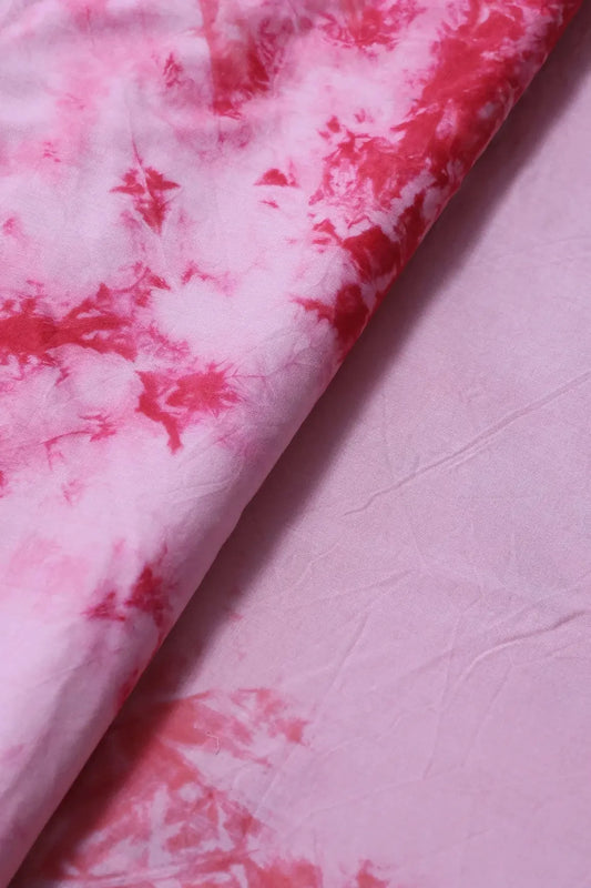 Red And Off White Tie & Dye Shibori Print On Pure Cotton Fabric