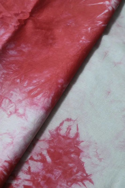 Red And Olive Tie & Dye Shibori Print On Pure Mul Cotton Fabric