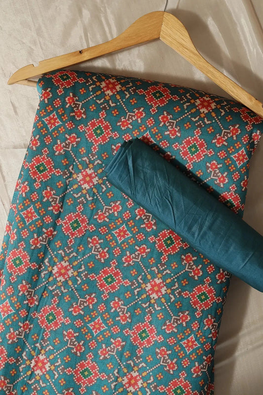 Red And Rama Saree Set (2 Piece)