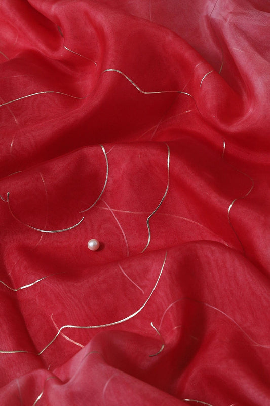 Red Tie & Dye Shibori Foil Print On Organza Fabric