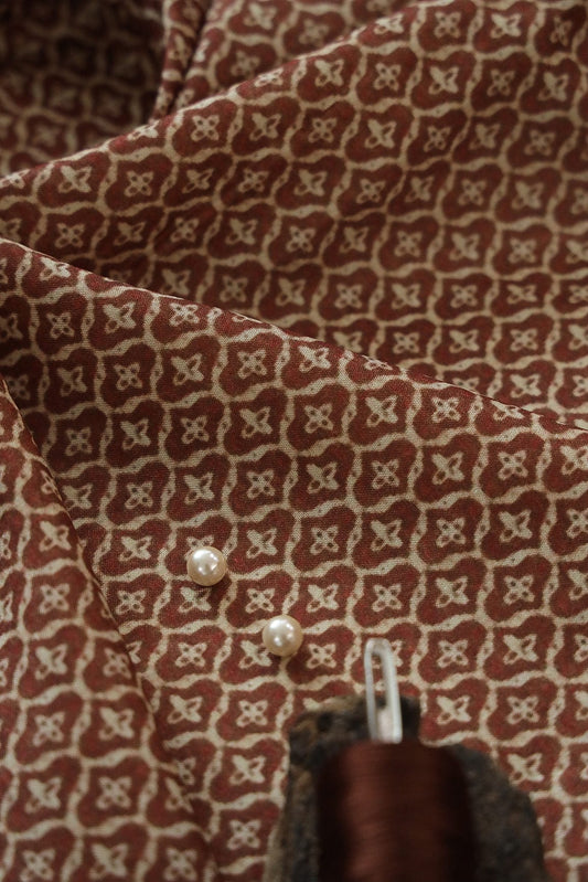 Rust Geometric Digital Print Design on Tussar Silk Fabric
