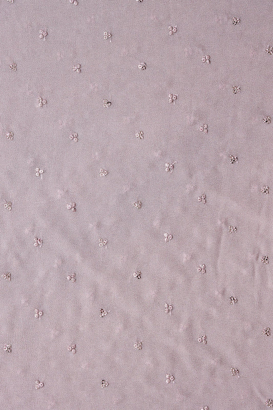 Small Motif Sequins Embroidery On Light Mauve Viscose Georgette Fabric