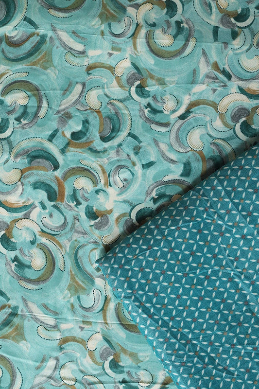 Teal And Persian Green Pure Rayon Unstitched Suit Set (2 Piece)