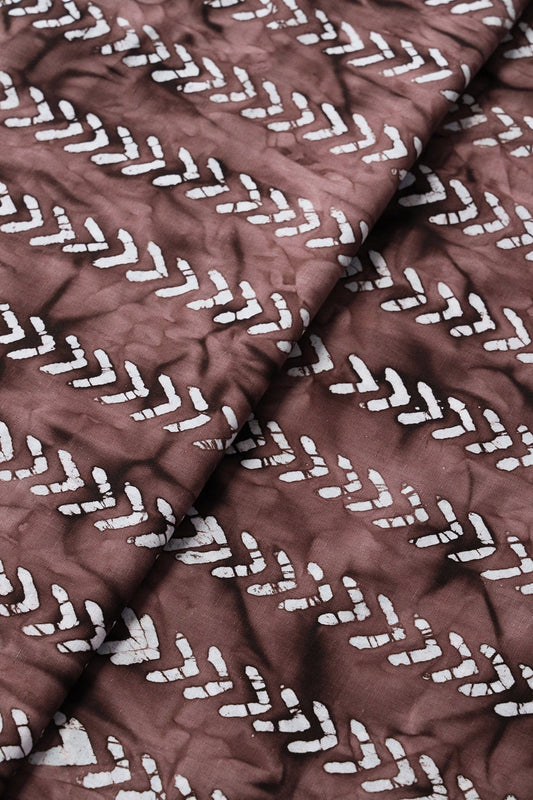 White And Brown Geometric Pattern Batik Hand block Organic Cotton Fabric