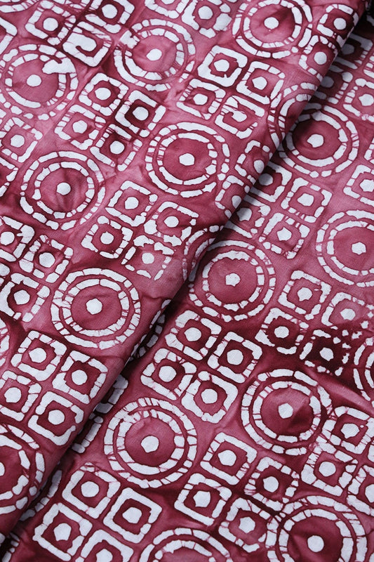 White And Rouge Pink Geometric Pattern Batik Handblock Organic Cotton Fabric