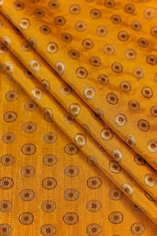 Yellow Polka Double Cloth Jacquard Banarasi Fabric