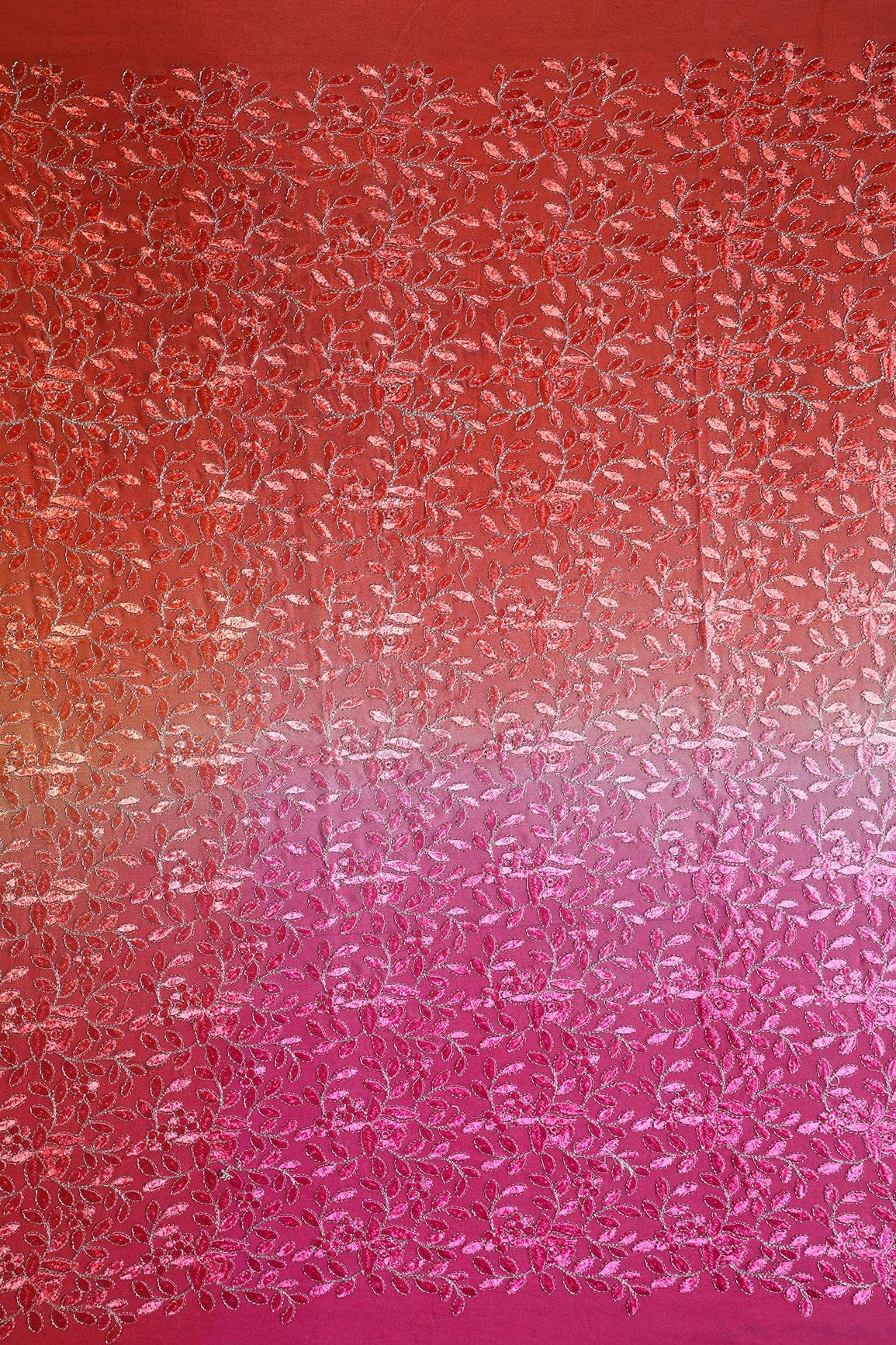 AIzaSyBcstauz-XMPRhEY21AUzeo032pxrXB5Ug - 1.25 Meter Cut Piece Of Multi Thread With Zari Leafy Embroidery On Multi Color Viscose Georgette Fabric