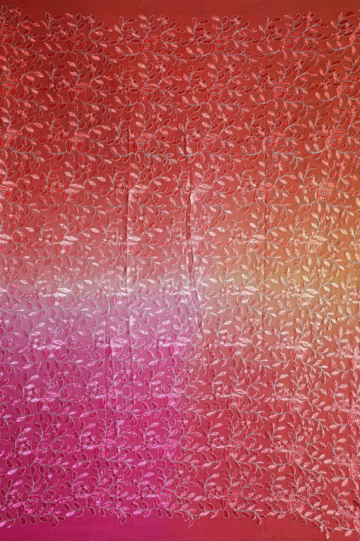 AIzaSyBcstauz-XMPRhEY21AUzeo032pxrXB5Ug - 1.25 Meter Cut Piece Of Multi Thread With Zari Leafy Embroidery On Multi Color Viscose Georgette Fabric