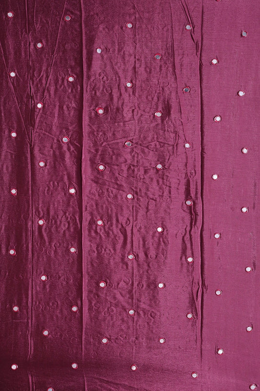 AIzaSyBcstauz-XMPRhEY21AUzeo032pxrXB5Ug - 1.25 Meter Cut Piece Of Real Mirror Embroidery Work On Maroon Viscose Chinnon Chiffon Fabric