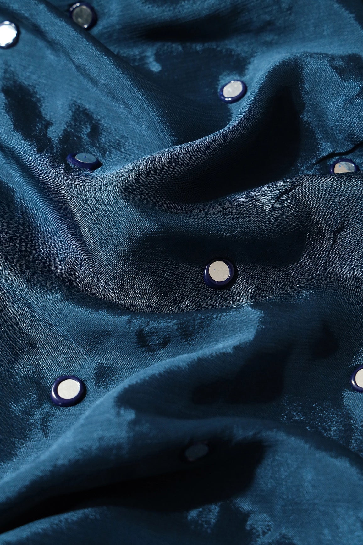 AIzaSyBcstauz-XMPRhEY21AUzeo032pxrXB5Ug - 1.25 Meter Cut Piece Of Real Mirror Embroidery Work On Prussian Blue Viscose Chinnon Chiffon Fabric