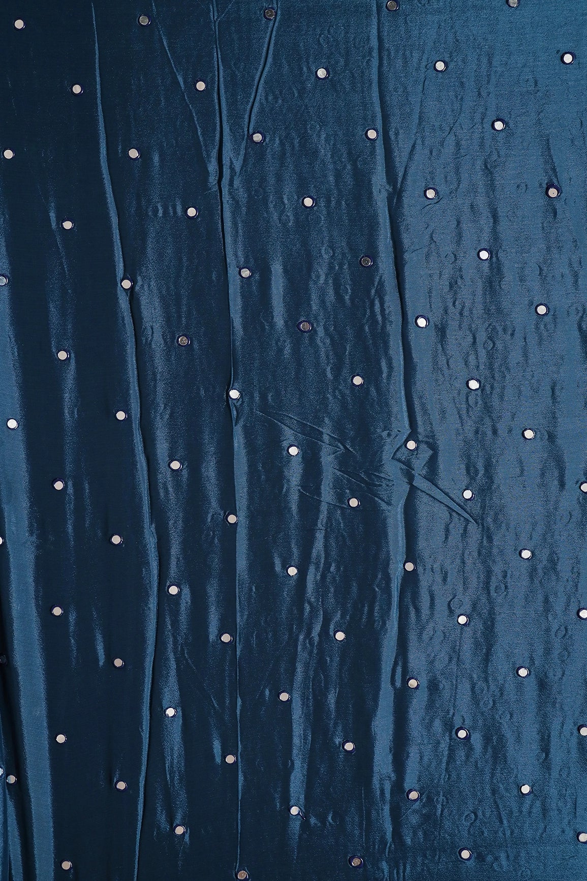 AIzaSyBcstauz-XMPRhEY21AUzeo032pxrXB5Ug - 1.25 Meter Cut Piece Of Real Mirror Embroidery Work On Prussian Blue Viscose Chinnon Chiffon Fabric