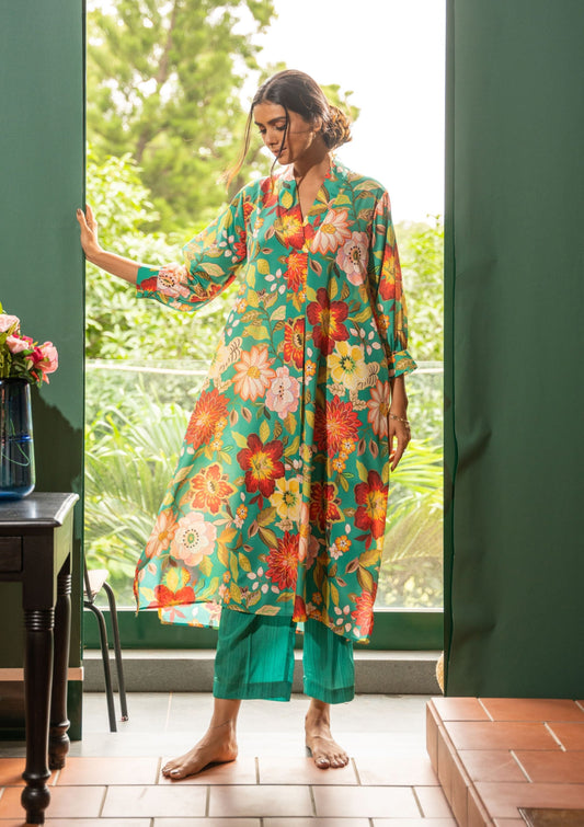 Sage Floral Green Crepe Indian Co-ord Set