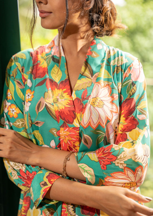 Sage Floral Green Crepe Indian Co-ord Set