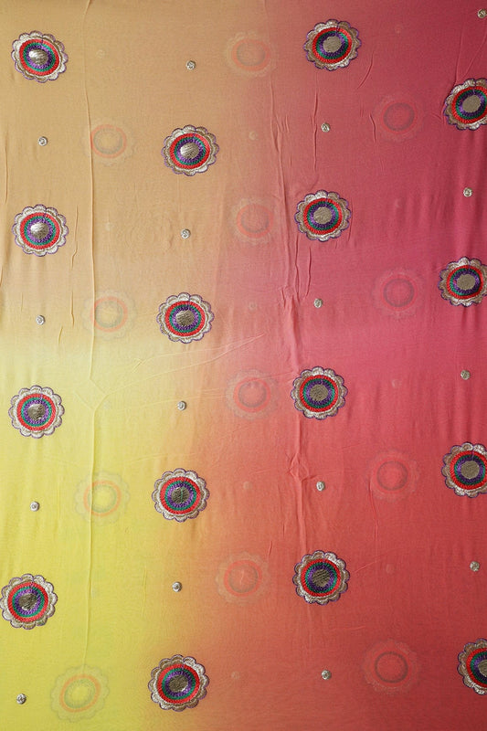 AIzaSyBcstauz-XMPRhEY21AUzeo032pxrXB5Ug - 1.50 Meter Cut Piece Of Multi Thread With Gold Zari Floral Embroidery On Multi Color Viscose Georgette Fabric