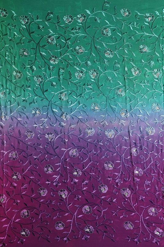 AIzaSyBcstauz-XMPRhEY21AUzeo032pxrXB5Ug - 1.50 Meter Cut Piece Of Multi Thread With Zari Floral Embroidery On Multi Color Viscose Georgette Fabric