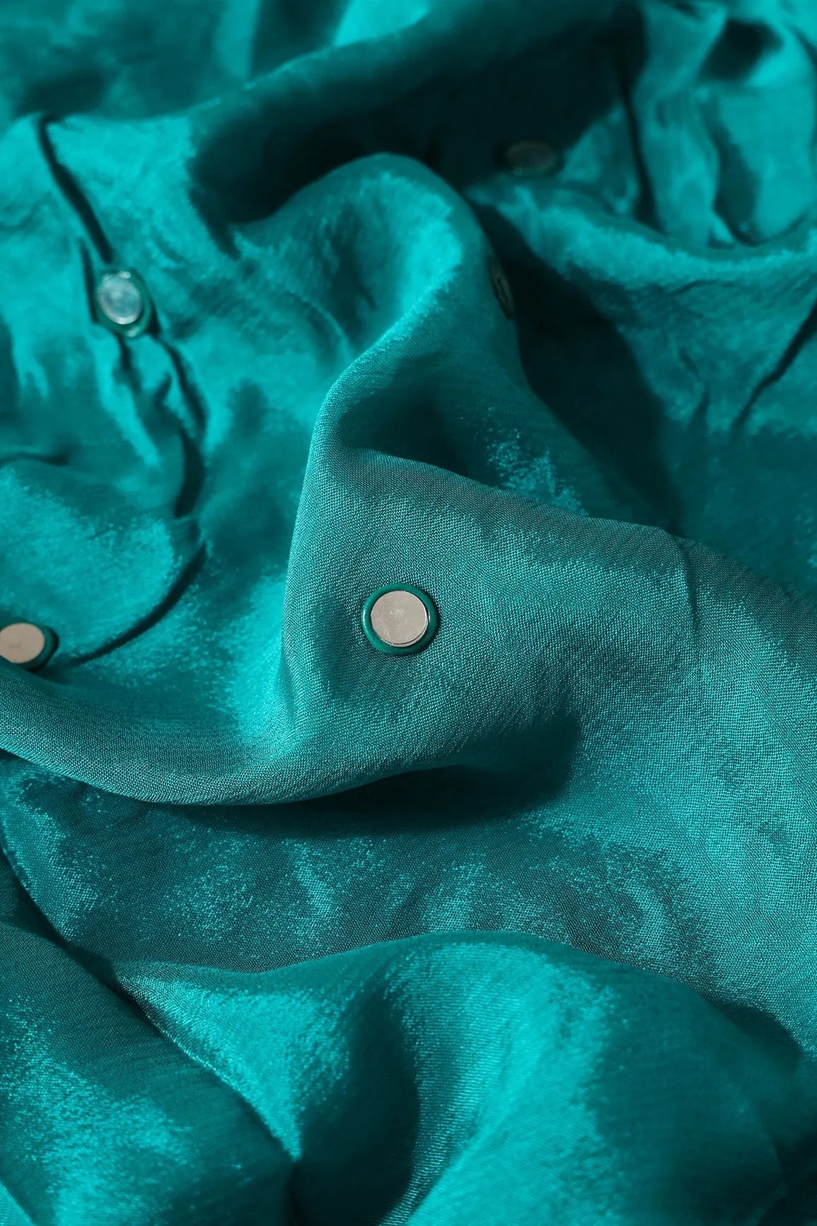 AIzaSyBcstauz-XMPRhEY21AUzeo032pxrXB5Ug - 1.50 Meter Cut Piece Of Real Mirror Embroidery Work On Dark Turquoise Viscose Chinnon Chiffon Fabric