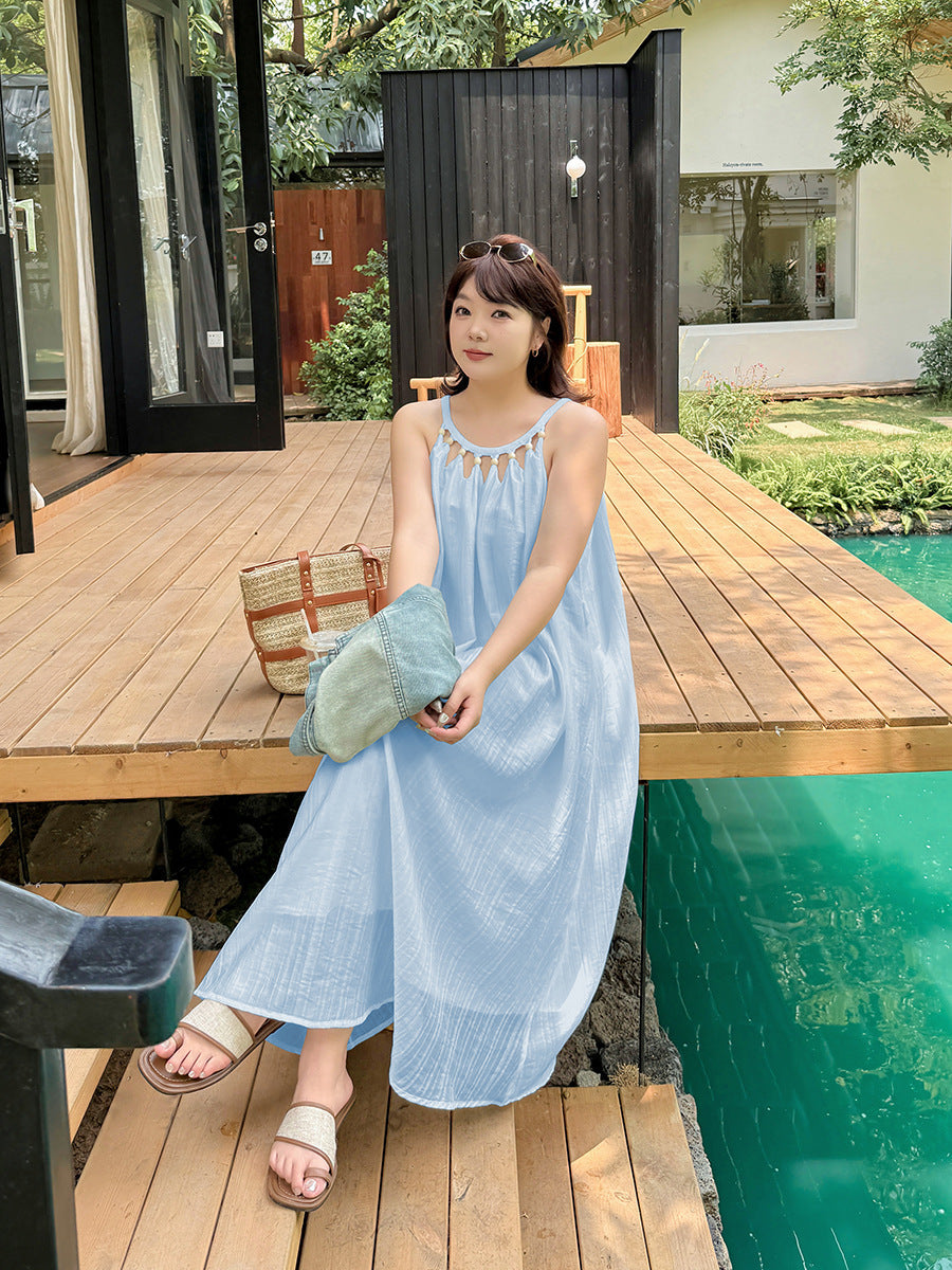 Korean Vacation Maxi Dress – Flowy Sleeveless Holiday Outfit