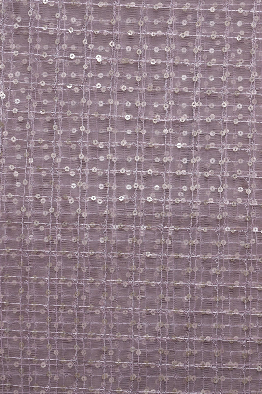 AIzaSyBcstauz-XMPRhEY21AUzeo032pxrXB5Ug - 1.75 Meter Cut Piece Of Gold Matt Sequins Small Checks Embroidery Work On Mauve Soft Net Fabric