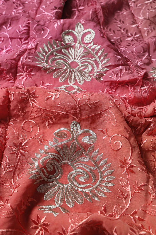 AIzaSyBcstauz-XMPRhEY21AUzeo032pxrXB5Ug - 1.75 Meter Cut Piece Of Multi Thread With Silver Zari Floral Embroidery On Multi Color Viscose Georgette Fabric