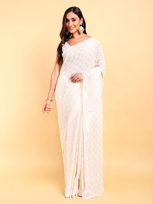 White Saree Set (2 Piece)