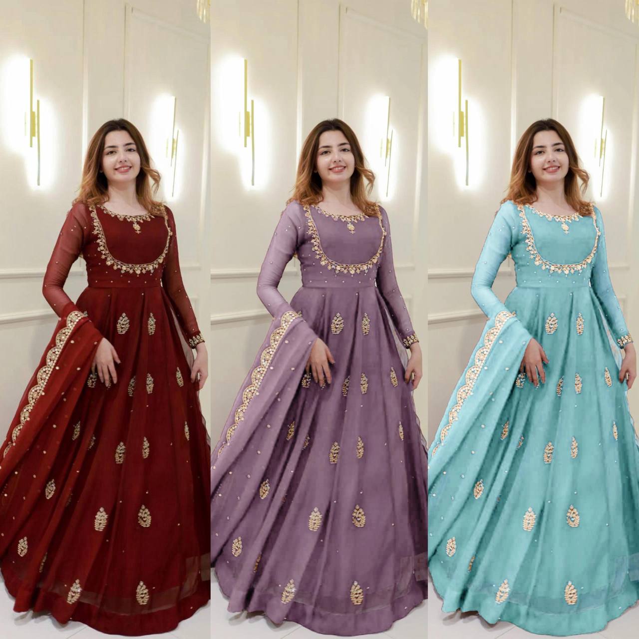 Exclusive Sequin Embroidered Georgette Gown with Dupatta | Party & Wedding Wear