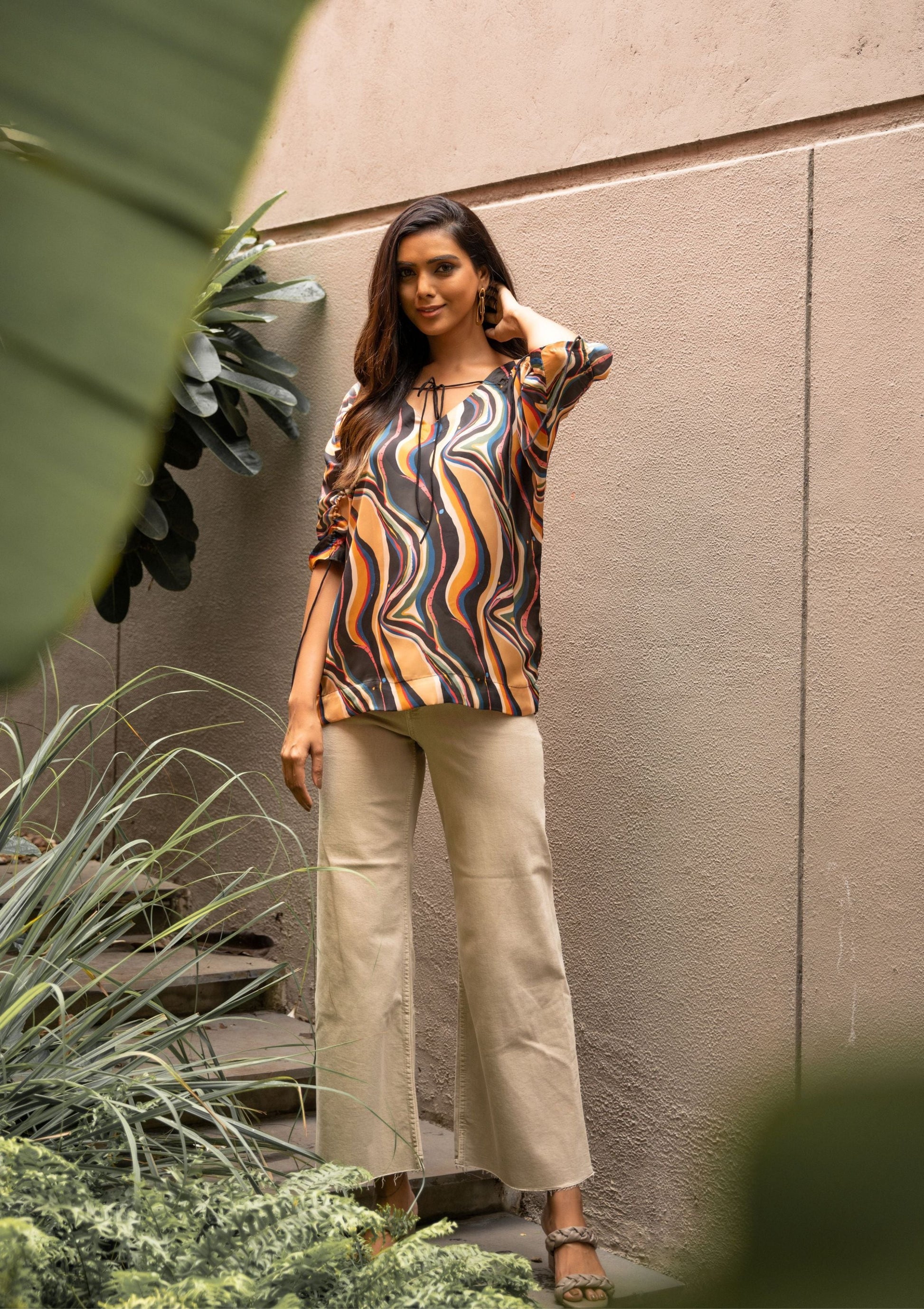 AIzaSyBcstauz-XMPRhEY21AUzeo032pxrXB5Ug - Galaxy Abstract Drawstring Satin Top