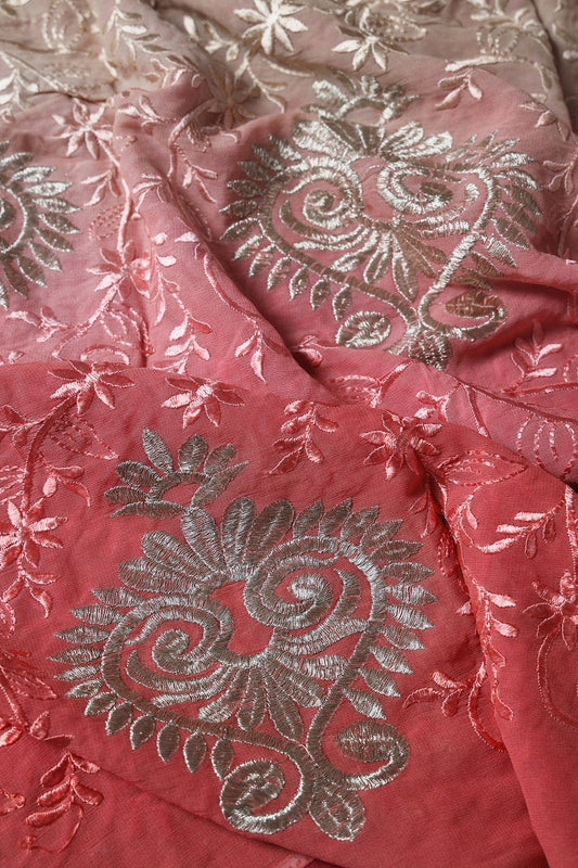 AIzaSyBcstauz-XMPRhEY21AUzeo032pxrXB5Ug - 2.50 Meter Cut Piece Of Multi Thread With Silver Zari Floral Embroidery On Multi Color Viscose Georgette Fabric