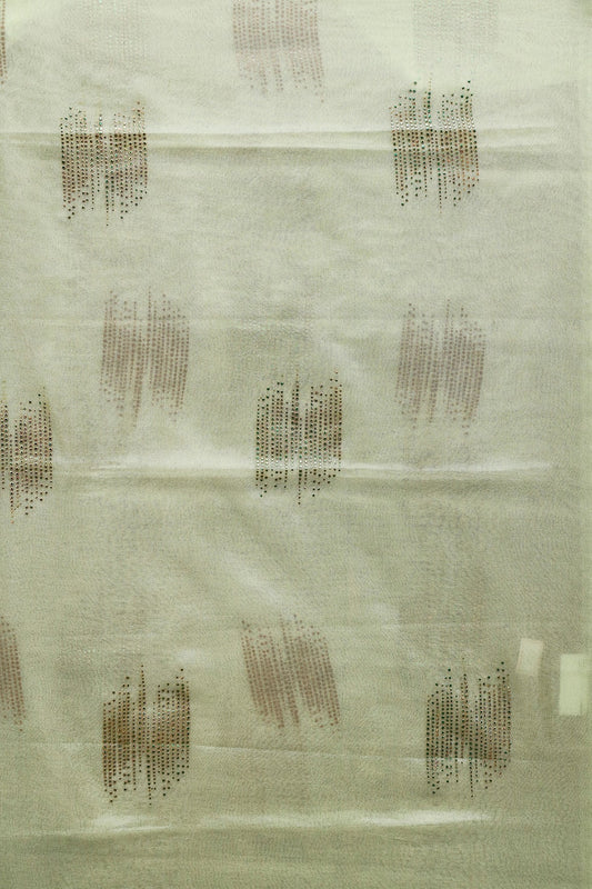 AIzaSyBcstauz-XMPRhEY21AUzeo032pxrXB5Ug - 2.75 Meter Cut Piece Of Drak Green Stone Drop Geometric Work On Olive Organza Fabric