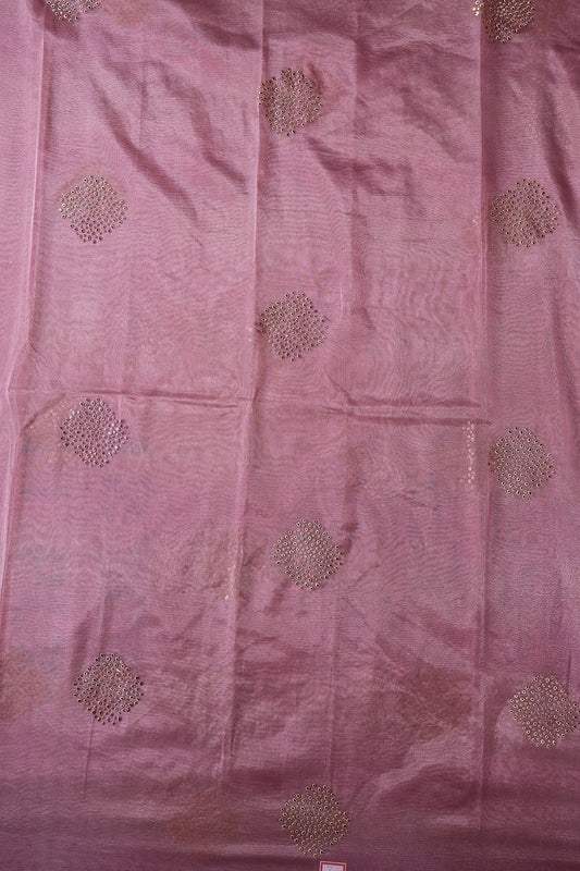 AIzaSyBcstauz-XMPRhEY21AUzeo032pxrXB5Ug - 3 Meter Cut Piece Of Purple Stone Drop Geometric Work On Mauve Tissue Fabric