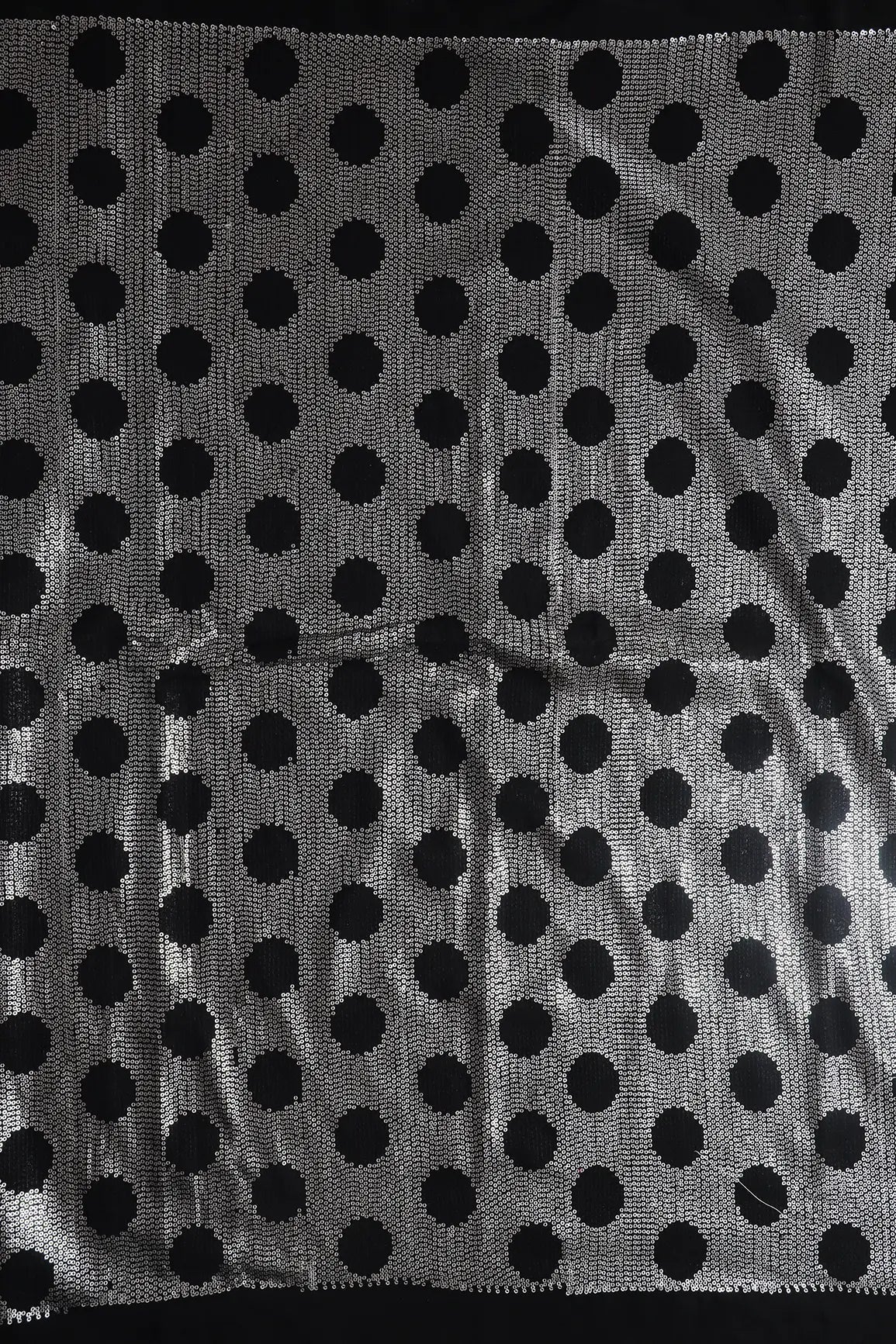 AIzaSyBcstauz-XMPRhEY21AUzeo032pxrXB5Ug - 3.25 Meter Cut Piece Of Silver Sequins Heavy Geometric Embroidery On Black Georgette Fabric