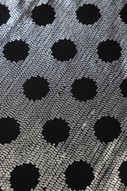AIzaSyBcstauz-XMPRhEY21AUzeo032pxrXB5Ug - 3.25 Meter Cut Piece Of Silver Sequins Heavy Geometric Embroidery On Black Georgette Fabric