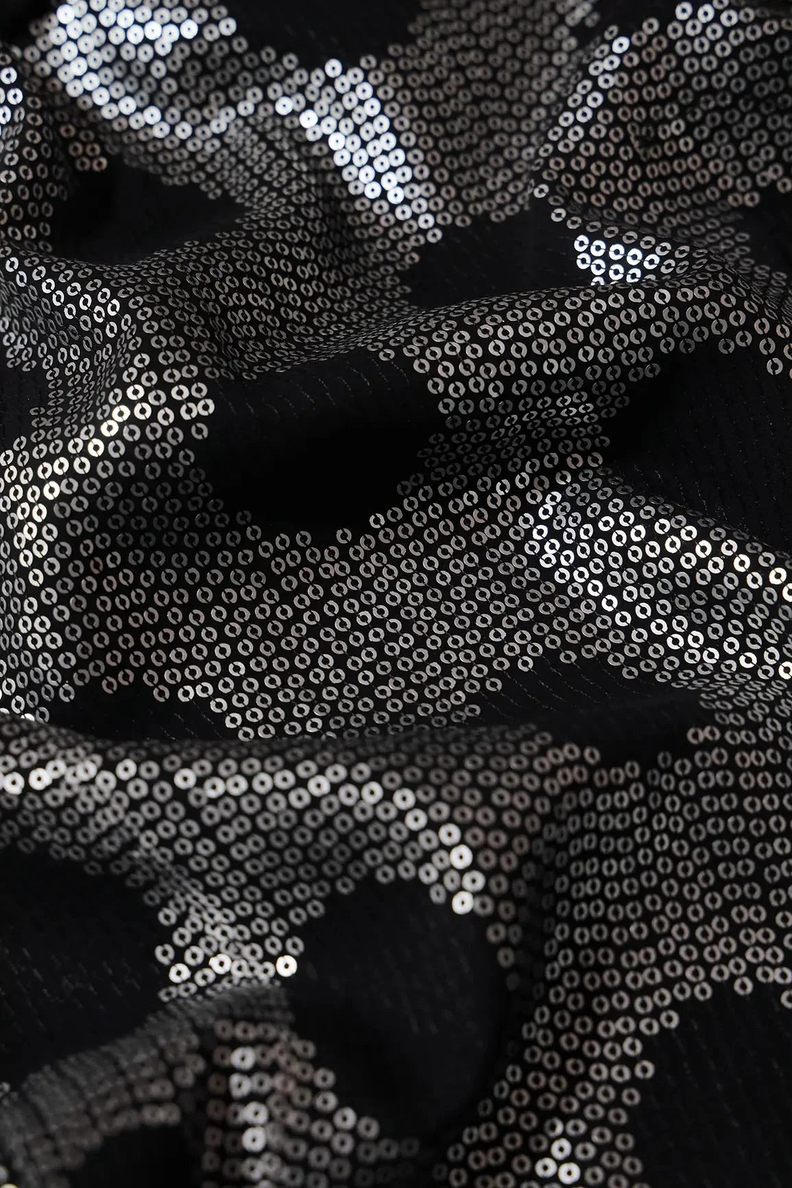 AIzaSyBcstauz-XMPRhEY21AUzeo032pxrXB5Ug - 3.25 Meter Cut Piece Of Silver Sequins Heavy Geometric Embroidery On Black Georgette Fabric