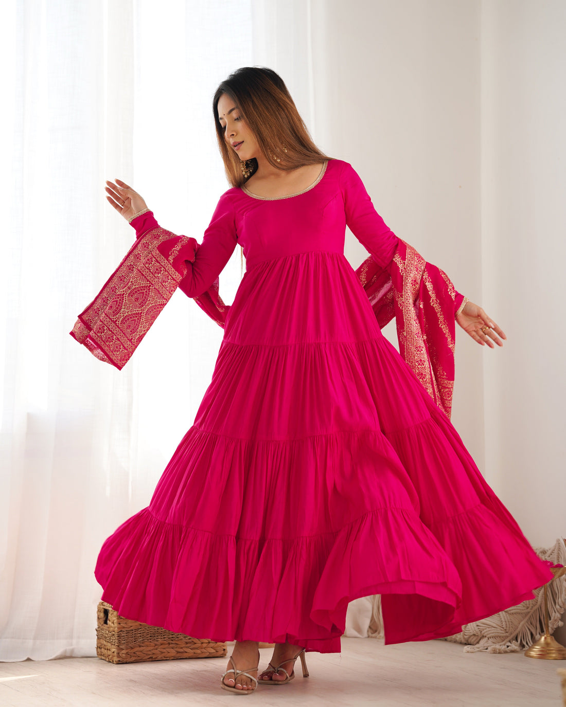 INEFFABLE PURE CHANDERI SILK FULLY FLAIR ANARKALI GOWN SET